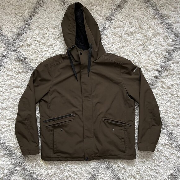 Calvin Klein Jacket Men Large Long Sleeve Hood Zip Pocket Winter Coat Green - Picture 1 of 10